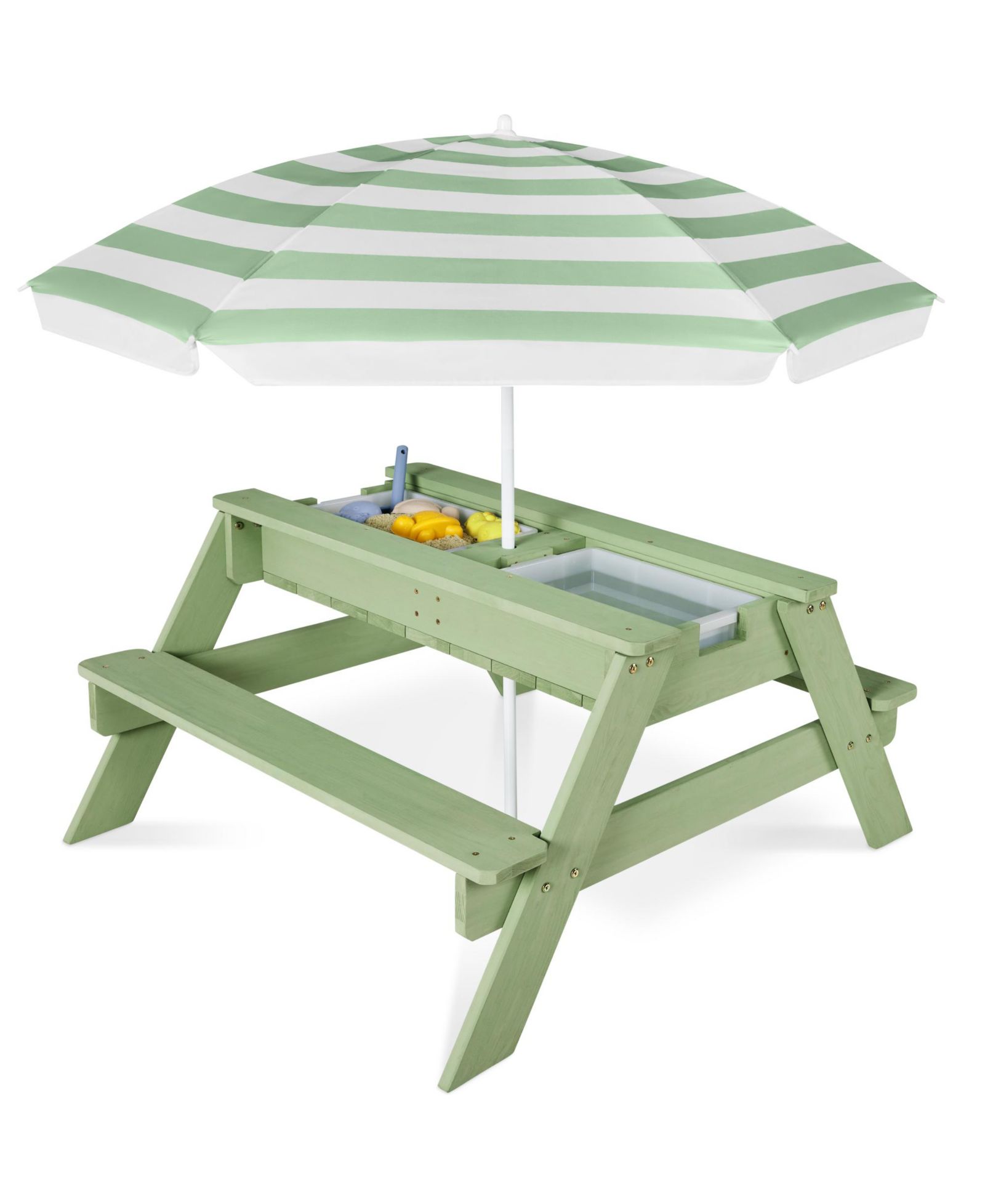 Best Choice Products 3-in-1 Convertible Hemlock Picnic Table with Adjustable Umbrella, Seats 4, Ages 3+