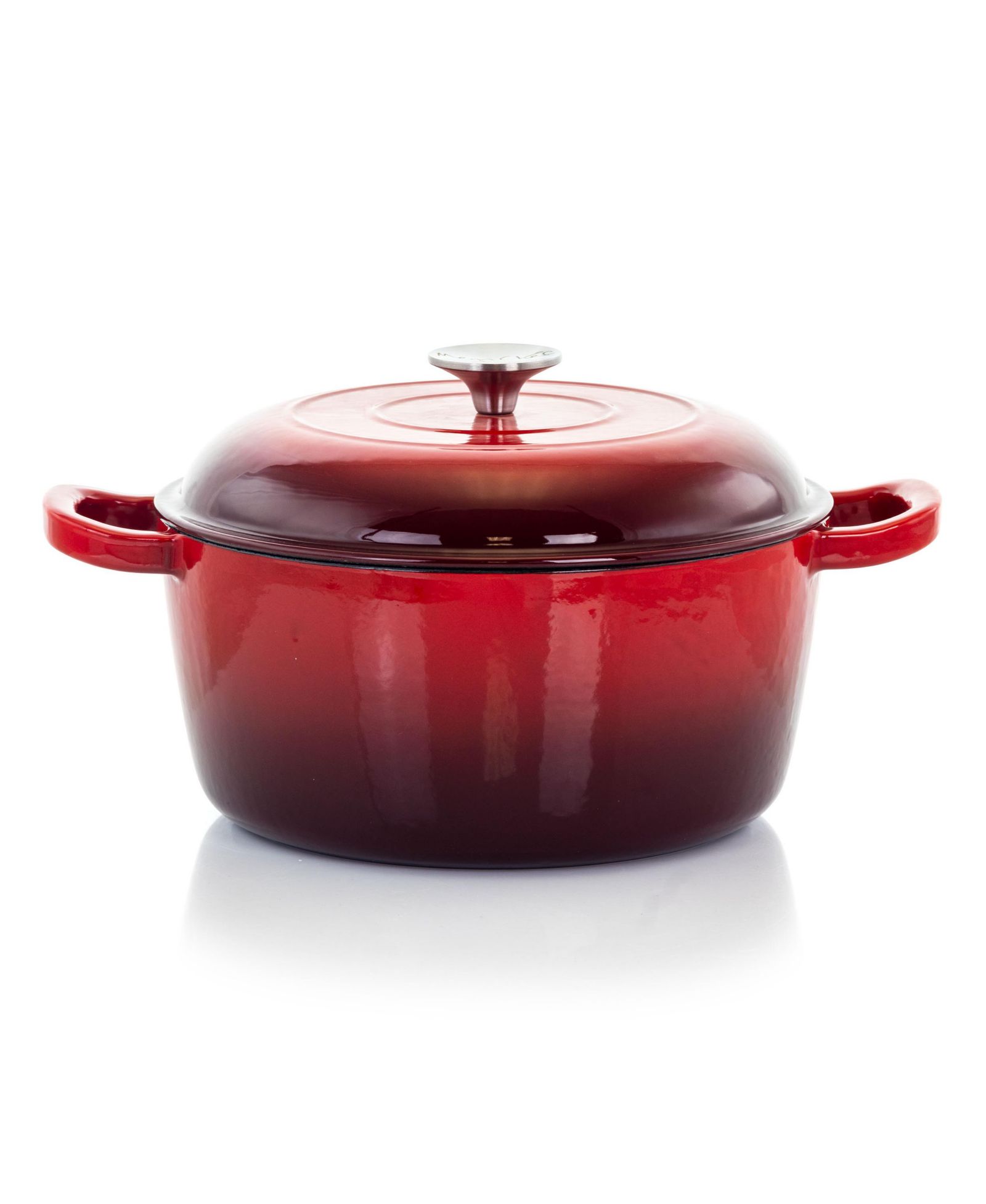 MegaChef 5 Quarts Round Enameled Cast Iron Casserole with Lid in Red