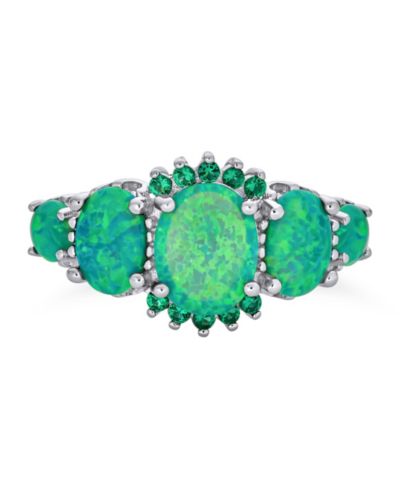 Bling Jewelry Elegant Created Green Opal Five Oval Stones Ring Band .925 Sterling Silver