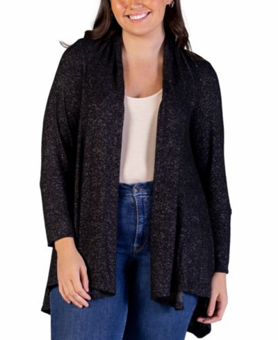 24seven Comfort Apparel Plus Size Open Front Long Sleeve Cardigan Sweater