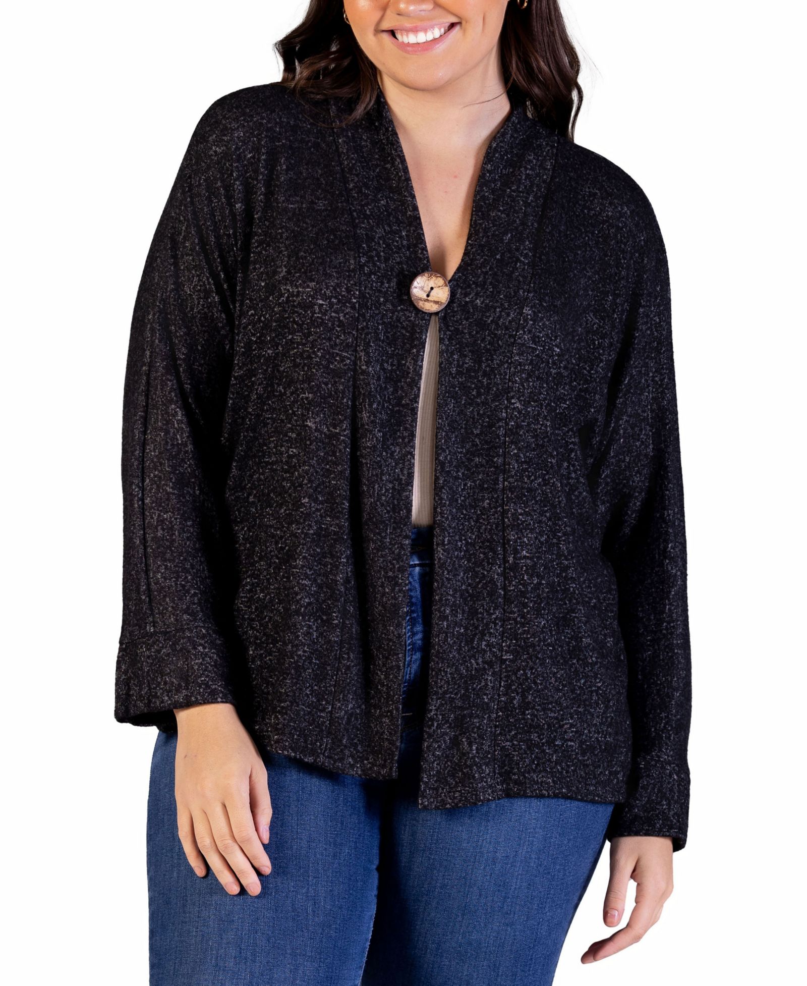 24seven Comfort Apparel Plus Size Button Front Long Sleeve Cardigan Sweater