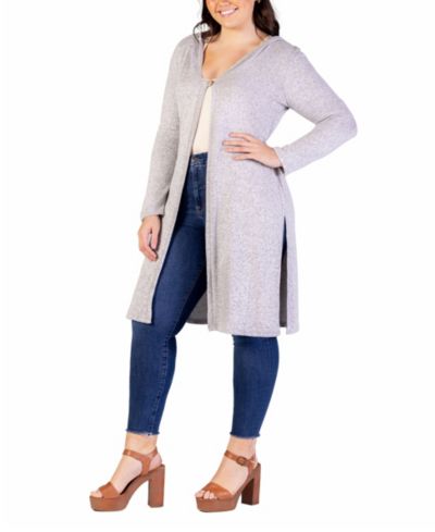 24seven Comfort Apparel Plus Size Knee Length Hooded Cardigan Sweater