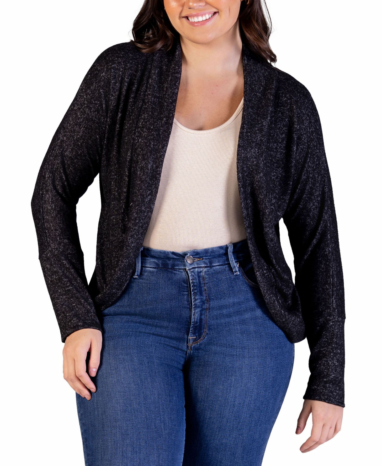 24seven Comfort Apparel Plus Size Open Front Long Bolero Cardigan Sweater