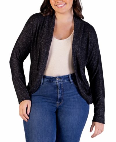 24seven Comfort Apparel Plus Size Open Front Long Bolero Cardigan Sweater