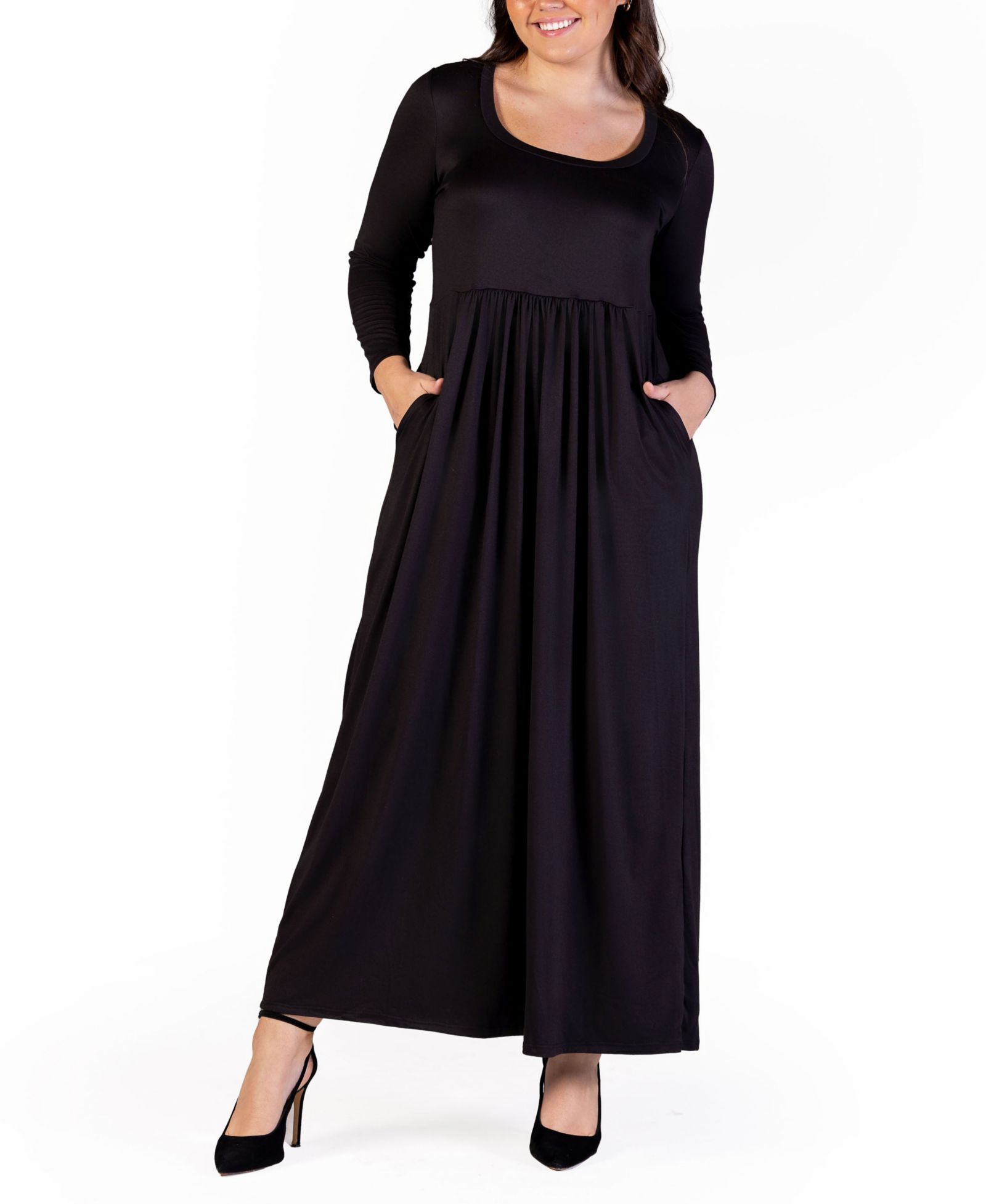 Платье макси с длинным рукавом Plus Size от 24seven Comfort Apparel с карманами