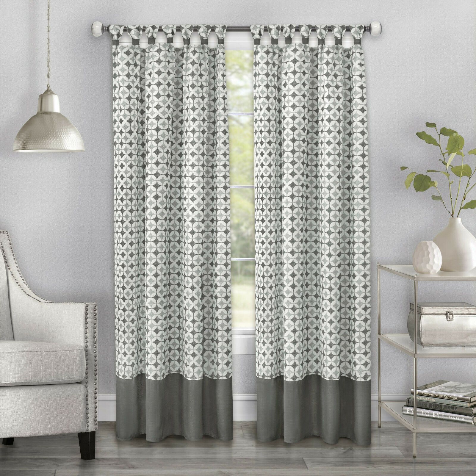 Kate Aurora 2 Pack: Modern Chic Geometric Tab Top Window Curtain Panels - 52 in. W x 63 in. L, Navy