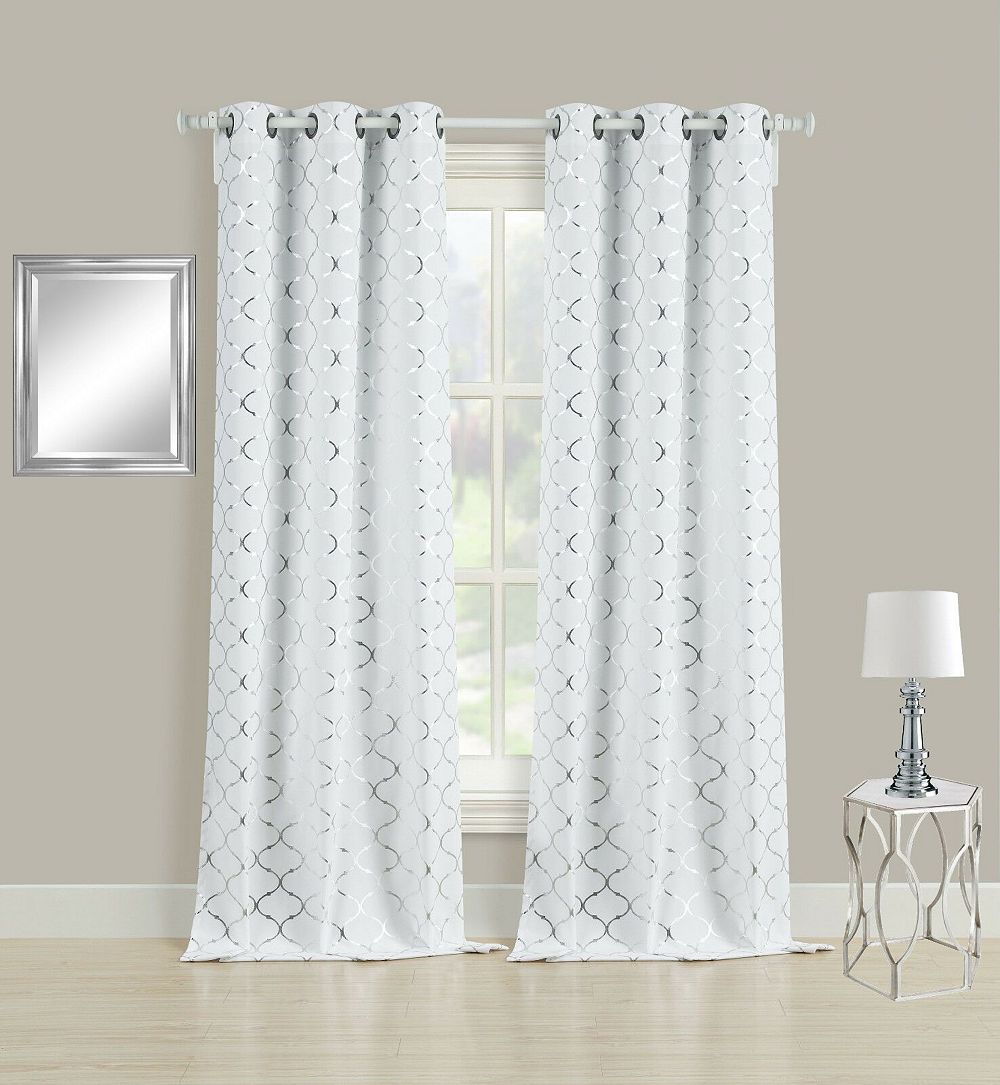 Kate Aurora 2 Pack Cotton Blend Shabby Metallic Quatrefoil Lattice Ultra Luxurious Grommet Top Window Curtain Panels