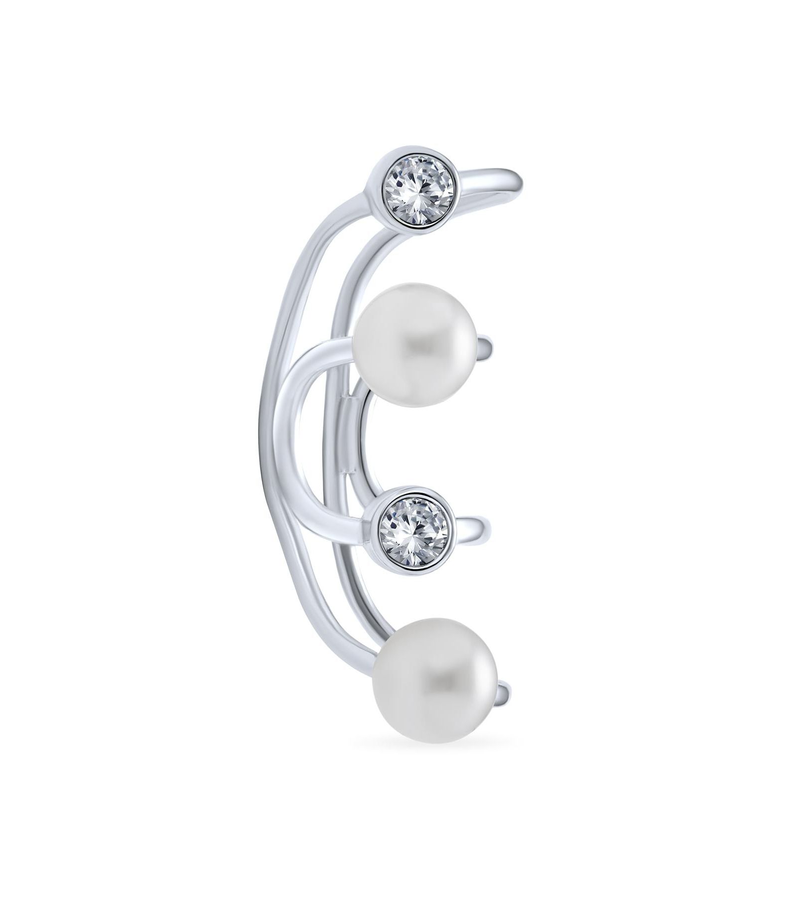 Bling Jewelry серьга-кафф Geometric Spiral Wire Crystal White Pearl из стерлингового серебра.925