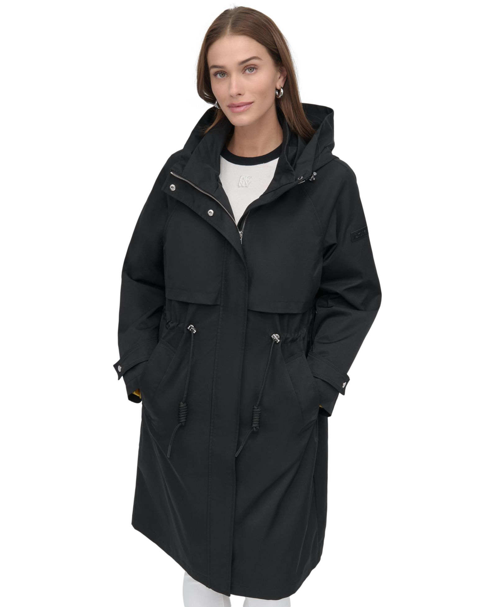 DKNY Women's Hooded Zip-Front Long Anorak Coat