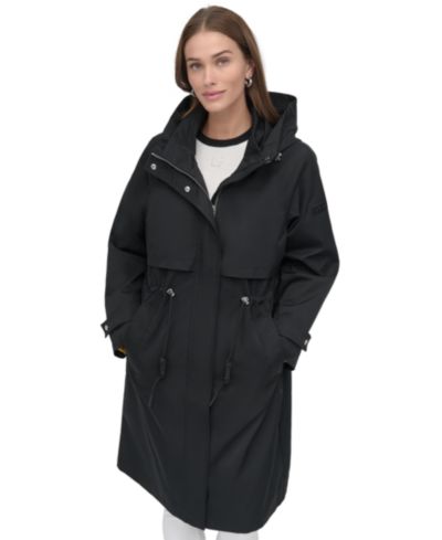 DKNY Women's Hooded Zip-Front Long Anorak Coat