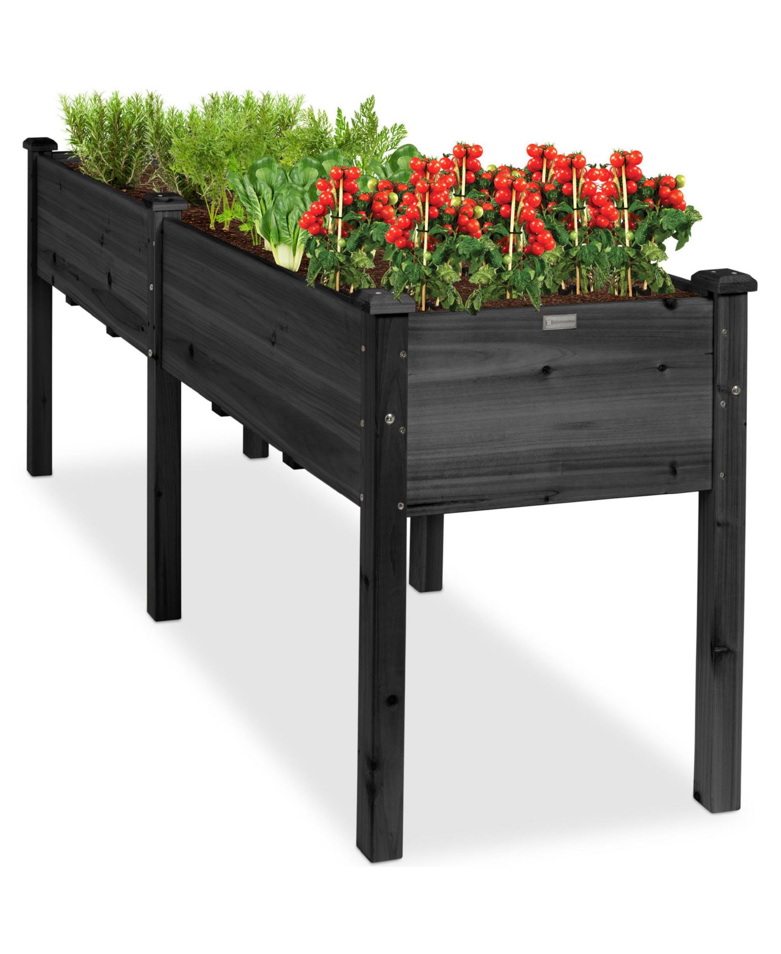 Приподнятая деревянная грядка Best Choice Products 72x23x30in с разделительной панелью