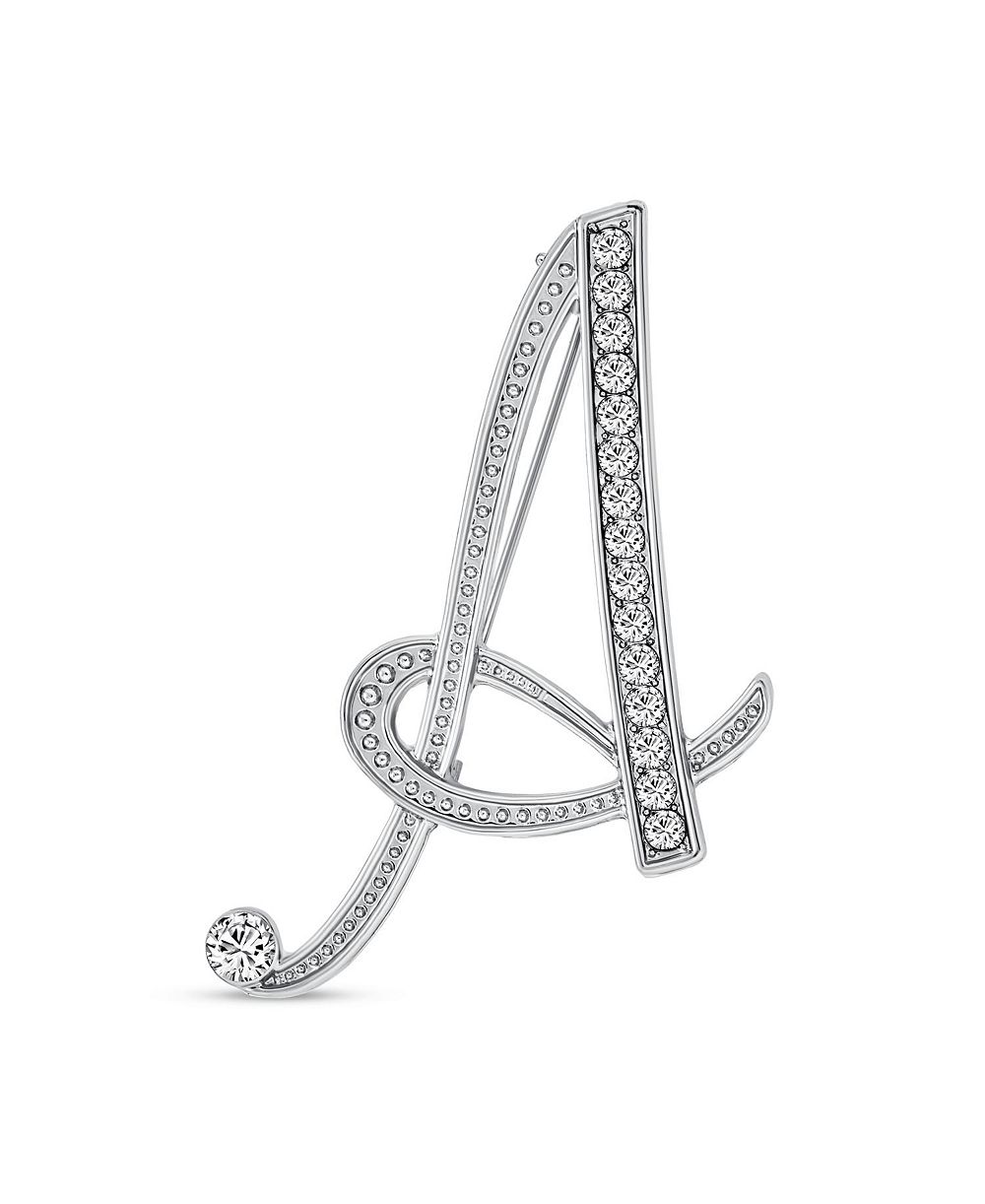 Bling Jewelry Large Statement Crystal Alphabet Letter A Initial Pin Brooch Silver Plated