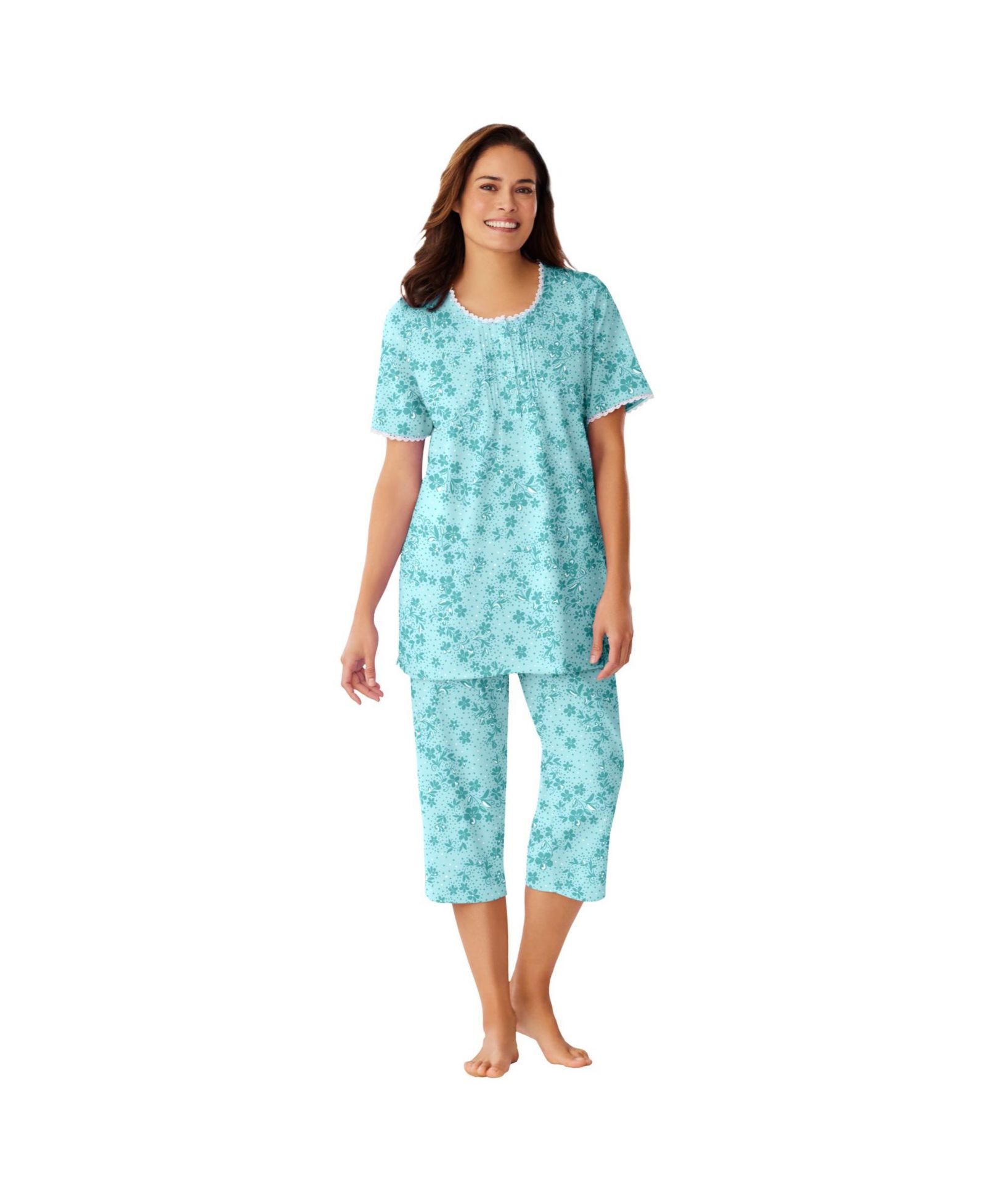 Only Neccessities Plus Size Only Necessities 2-Piece Pintuck Tee and Capri Sleep Set