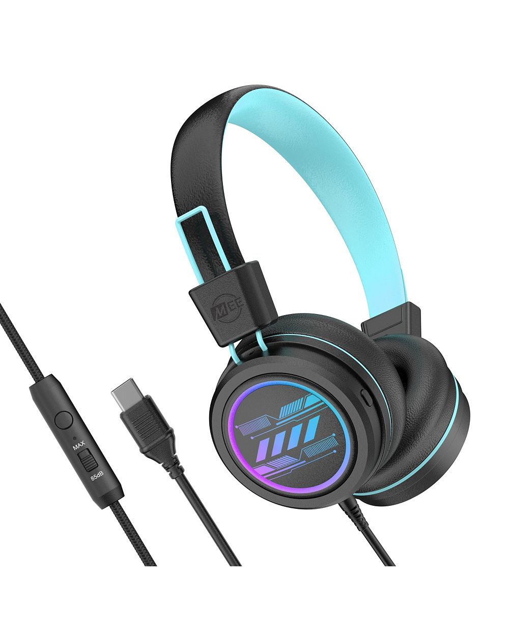 Mee Audio KidJamz KJ55U Volume-Limiting USB Type-C Multicolor LED On-Ear Headphones