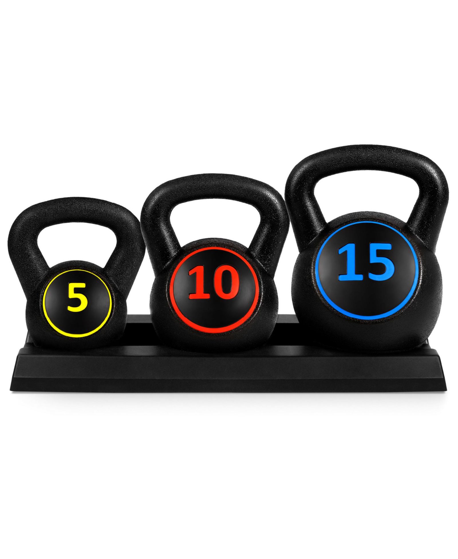 Best Choice Products 3-Piece Kettlebell Set with Storage Rack, Exercise Fitness  Concrete Weights 5lb, 10lb, 15lb