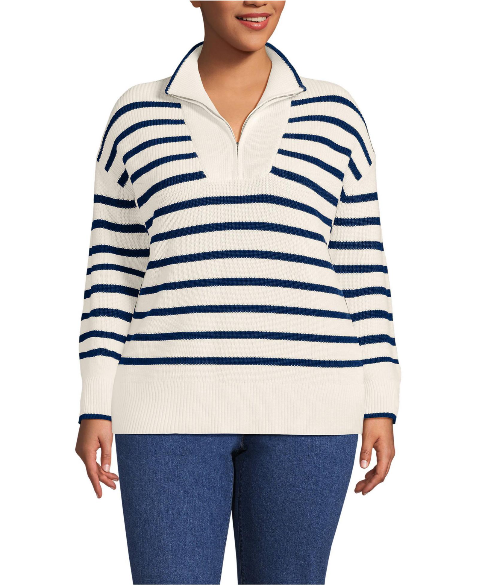 Женский джемпер Lands' End Plus Size Drifter Cotton Quarter Zip Pullover
