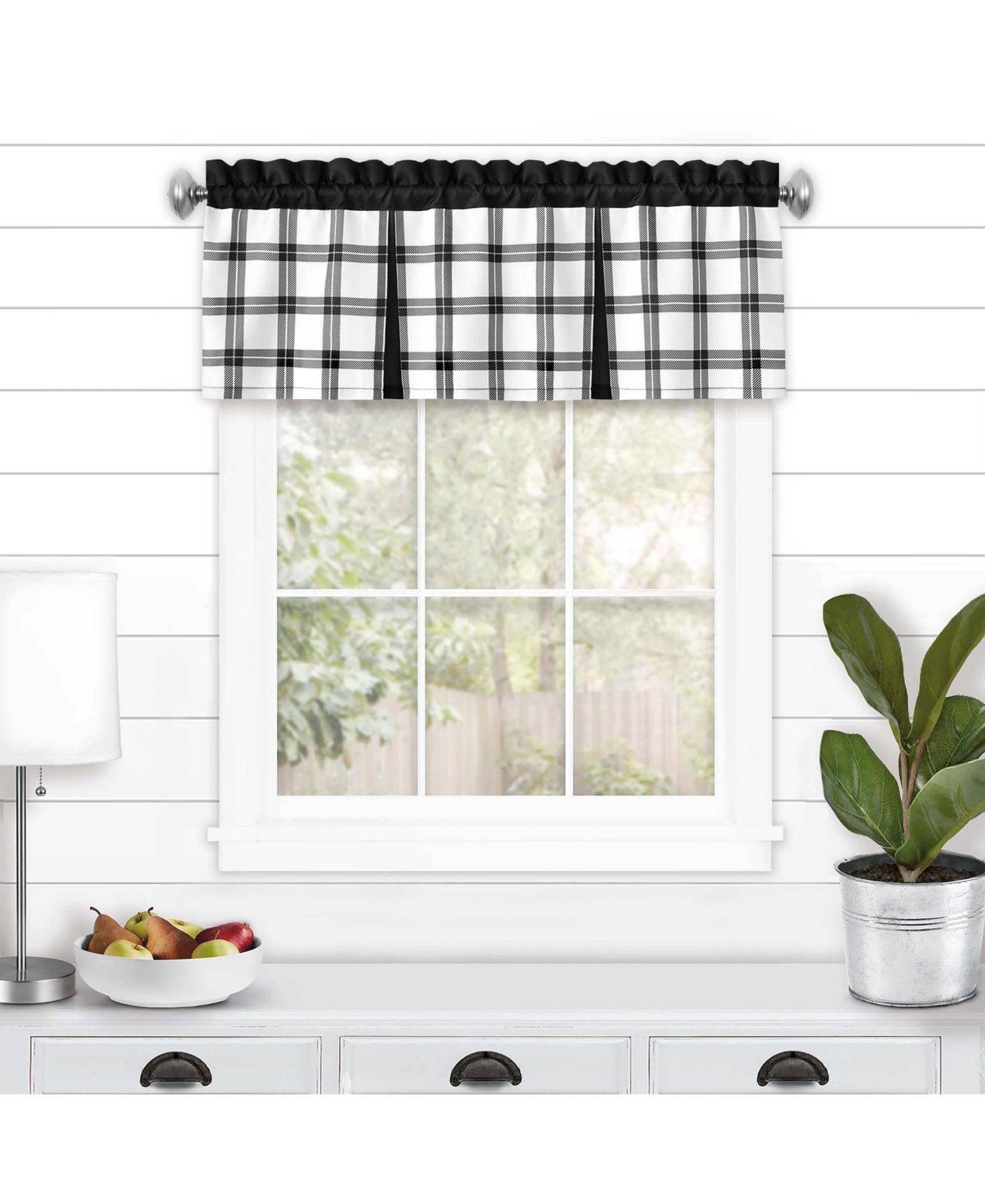 Kate Aurora Windowpane Plaid Country Farmhouse Rod Pocket Window Valance -