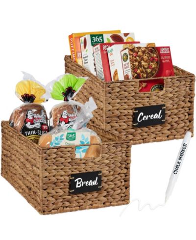 Best Choice Products Set of 2 ,16in Woven Water Hyacinth Pantry Baskets  Chalkboard Label, Chalk Marker