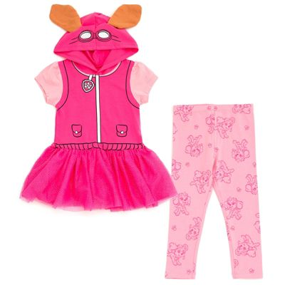 Paw Patrol Little Girls (6-8) Hooded Cosplay T-Shirt Dress and Leggings Outfit Set
