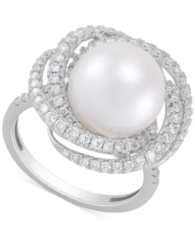 Grown With Love Cultured Freshwater Pearl (11mm) & Lab Grown Diamond (3/4 ct. t.w.) Love Knot Ring in 14k White Gold
