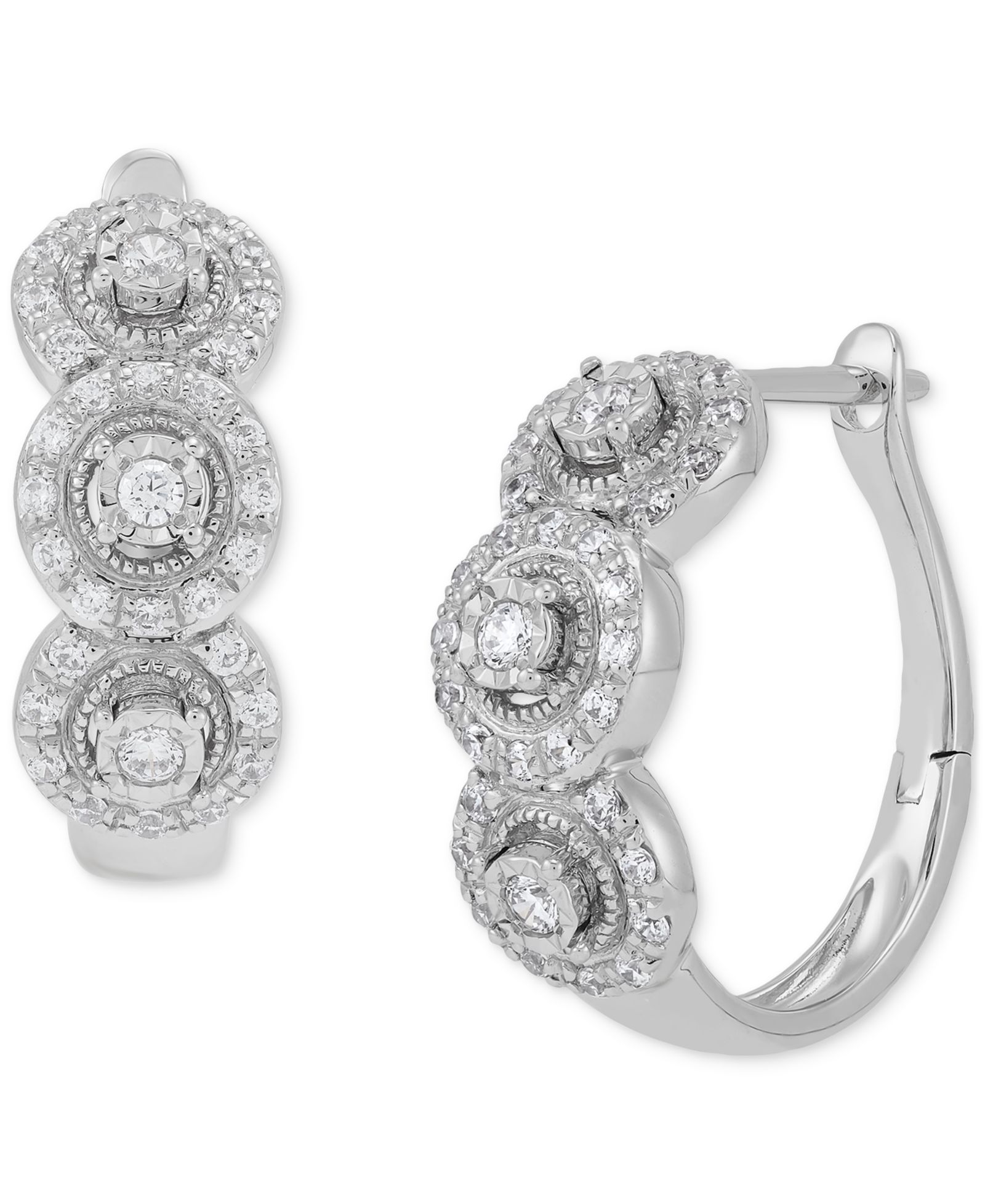 Серьги-кольца Forever Grown Diamonds Lab Grown Diamond Triple Halo in Sterling Silver