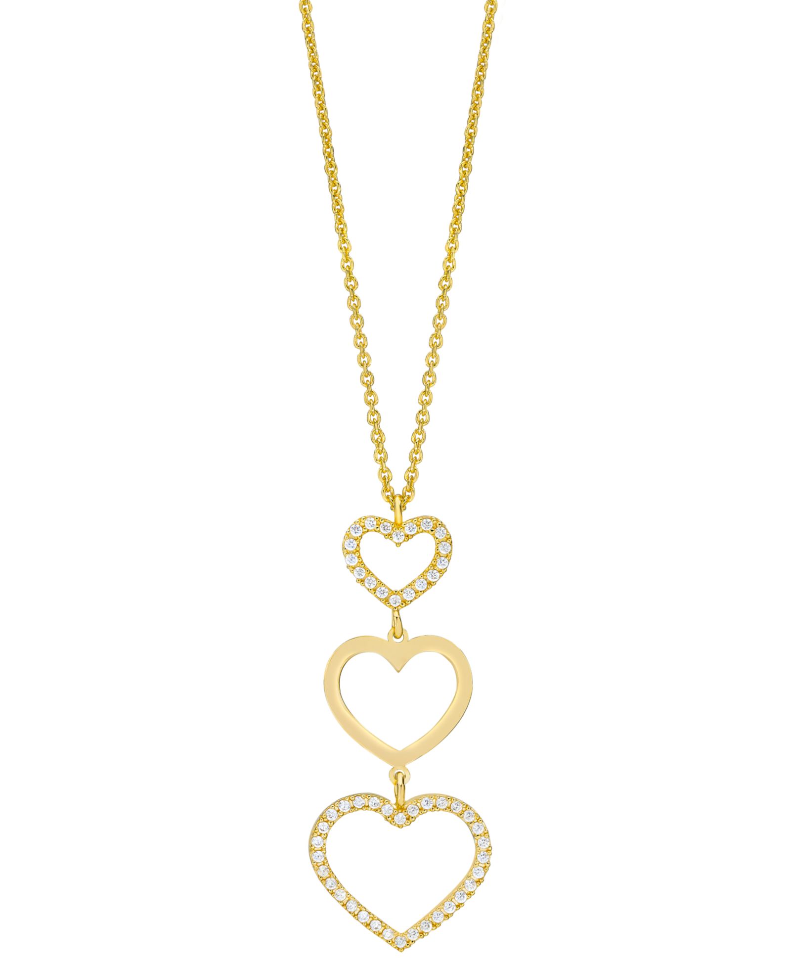 Diamond Graduated Open Heart Pendant Necklace (1/3 ct. t.w.) in 14k Gold-Plated Sterling Silver, 18"+2" extender