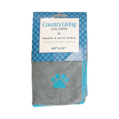 Country Living Microfiber Dog Bath Towel - Quick-Drying, Absorbent, & Machine Washable for All Dog Sizes, Embroidered Paw Print