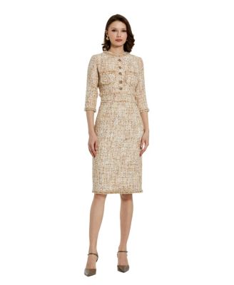 Женское платье Mac Duggal с рукавами 3/4, бисерной отделкой и накладными карманами