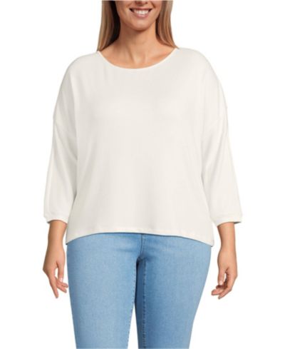 Lands' End Plus Top с рукавом 3/4 из уютного трикотажа в рубчик