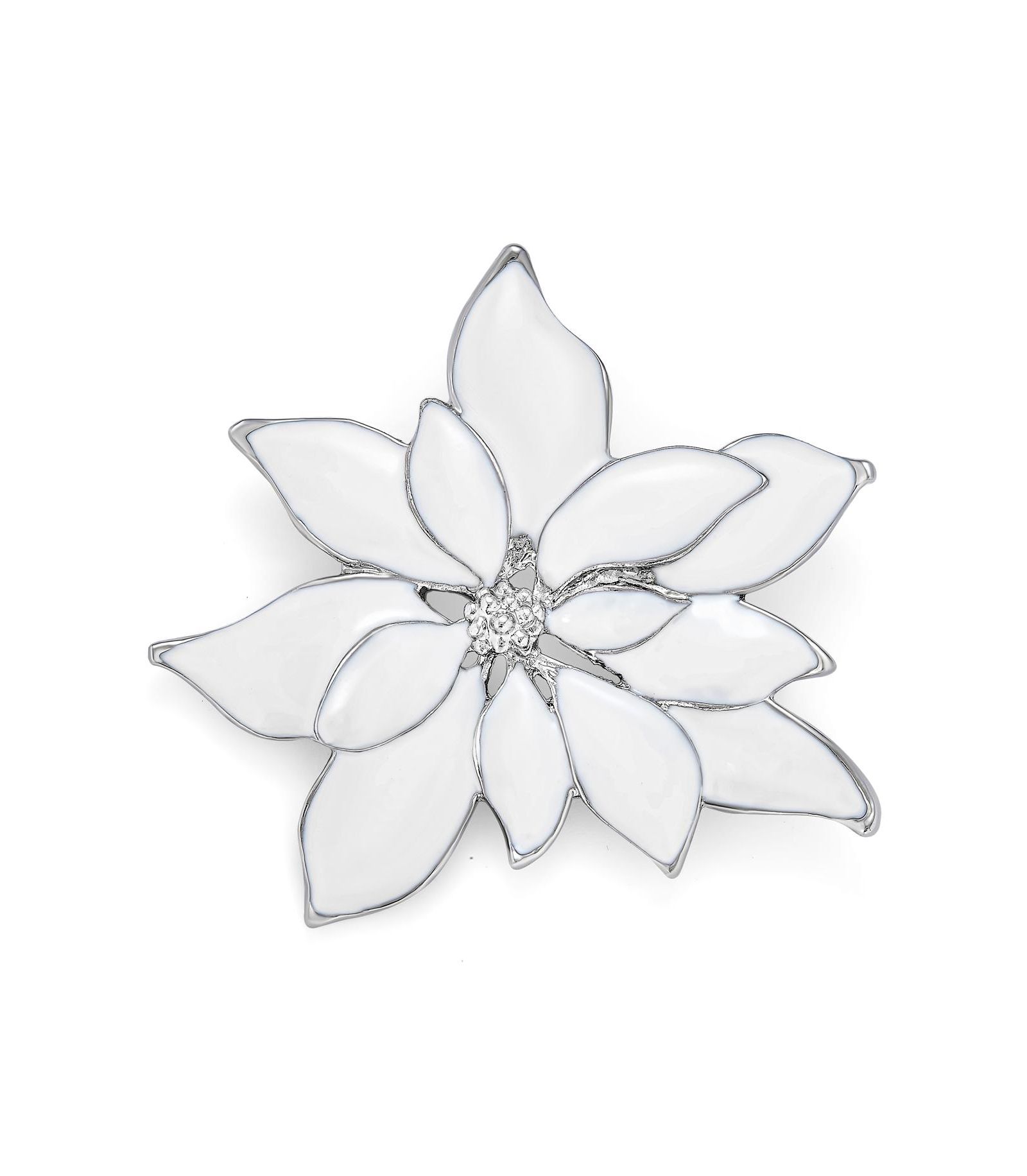Bling Jewelry Large Christmas Statement Red Enamel Poinsettia Brooch Pin Silver Plated