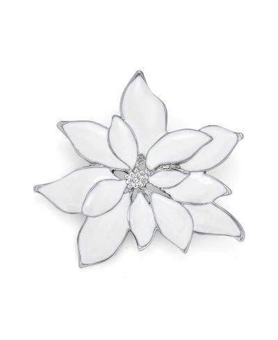 Bling Jewelry Large Christmas Statement Red Enamel Poinsettia Brooch Pin Silver Plated