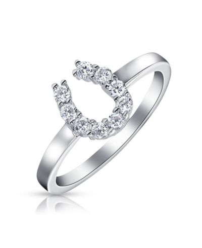 Кольцо Bling Jewelry Good Luck с кубическим цирконием и подковой из серебра.925 Sterling Silver