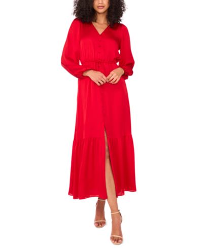 1.STATE Women's Drawstring-Waist Button-Front Maxi Dress