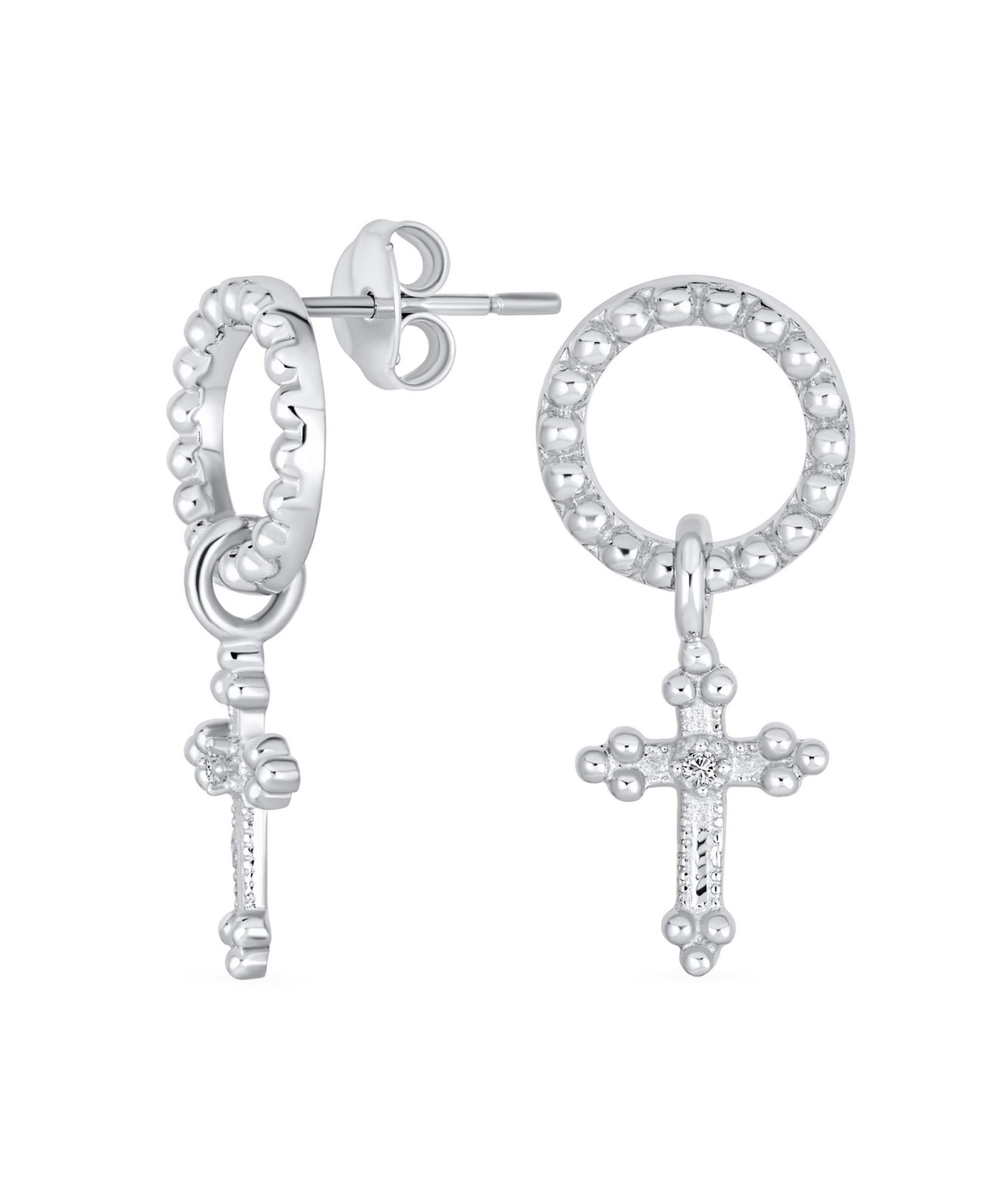 Bling Jewelry Religious Eternal Circle Fleur De Lis Cross Earrings .925 Sterling Silver