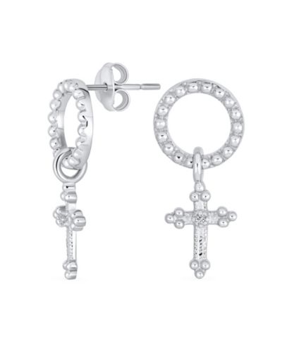 Bling Jewelry Religious Eternal Circle Fleur De Lis Cross Earrings .925 Sterling Silver