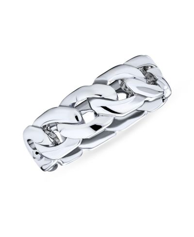 Bling Jewelry Unisex Solid Curb Link Chain Band Rings Bands .925 Sterling Silver 6MM