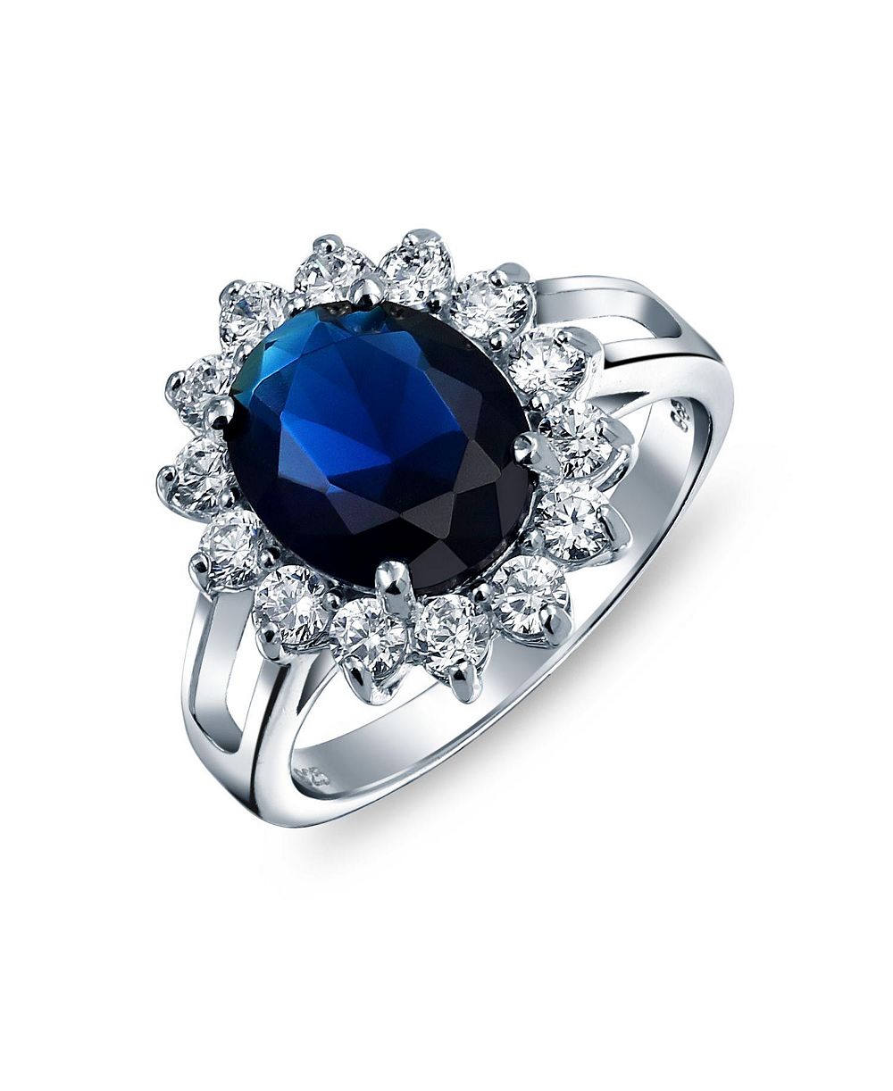 Bling Jewelry Classic Traditional 5CTW Royal Blue CZ Crown Halo Oval Cubic Zirconia Engagement For Women Promise Ring .925 Sterling Silver