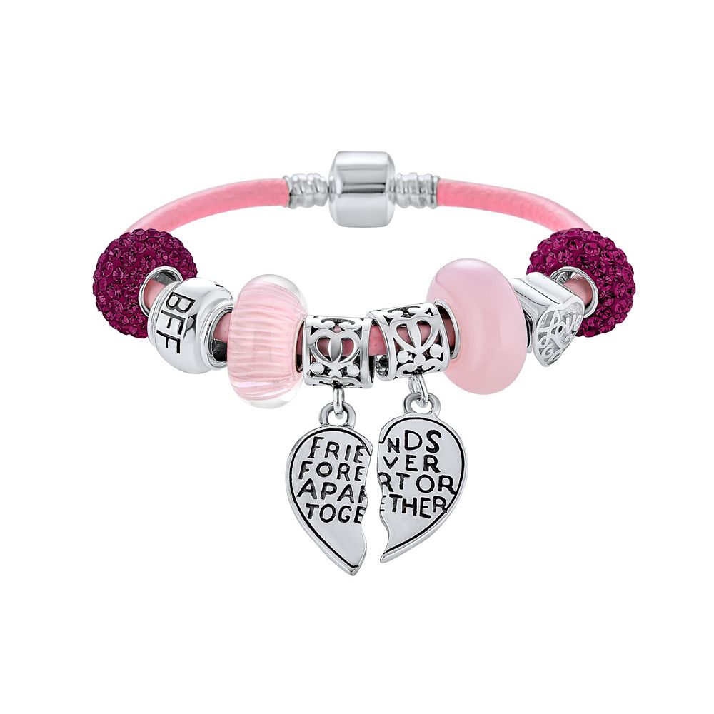 Bling Jewelry браслет Best Friend Charm Set.925 Sterling Silver 2 Piece BFF Split Heart Sorority Sister Pink