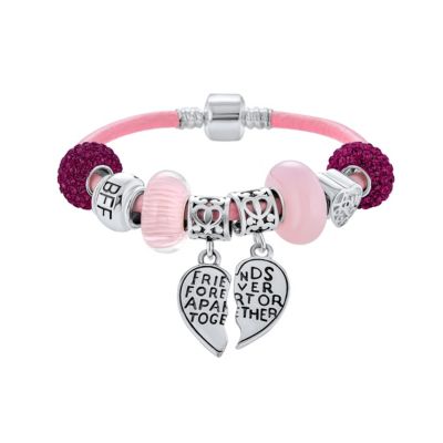 Bling Jewelry браслет Best Friend Charm Set.925 Sterling Silver 2 Piece BFF Split Heart Sorority Sister Pink