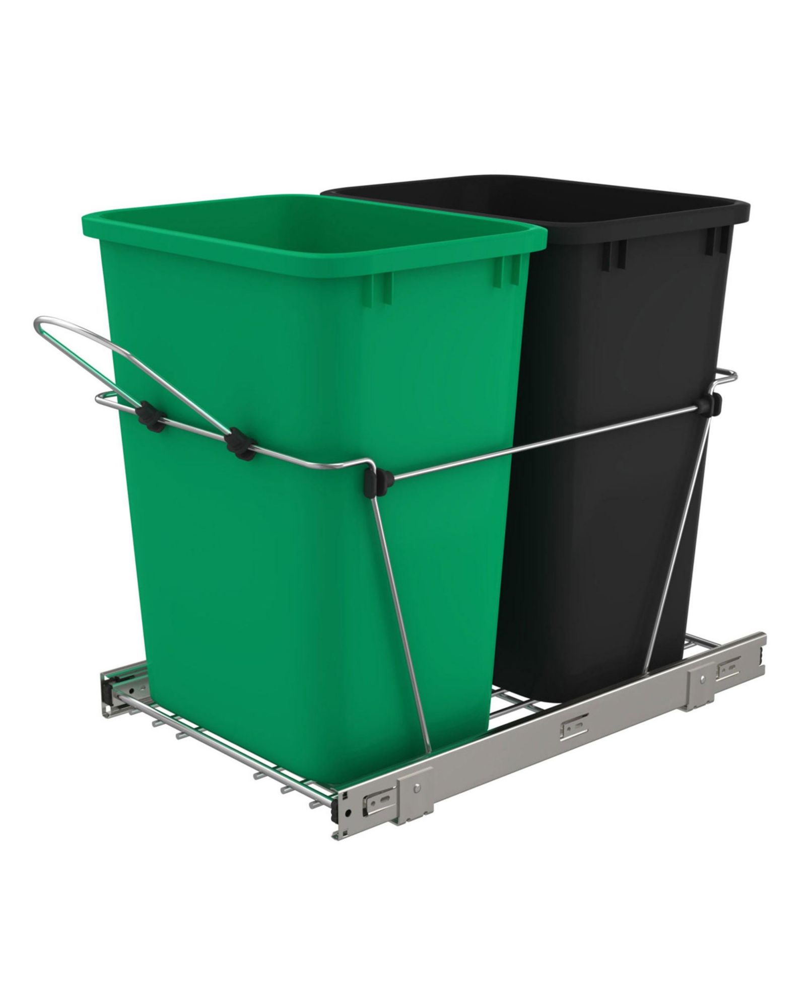 Rev-A-Shelf Double Pullout Trash Can 35 qt. for Kitchen, Green, RV-18KD-1918C-S