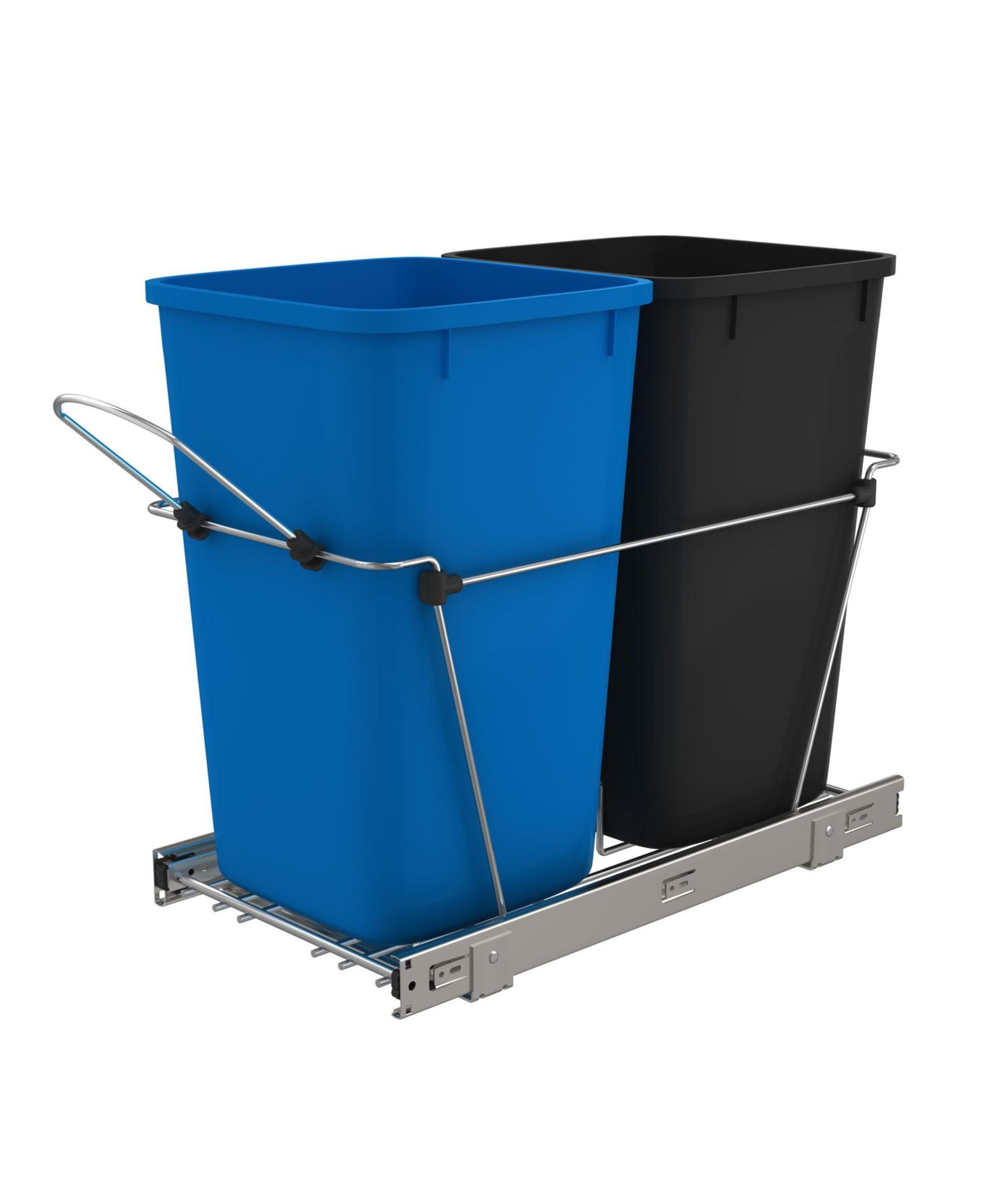 Rev-A-Shelf Double Pullout Trash Can 27 qt. for Kitchen, Blue, RV-15KD-2218C-S