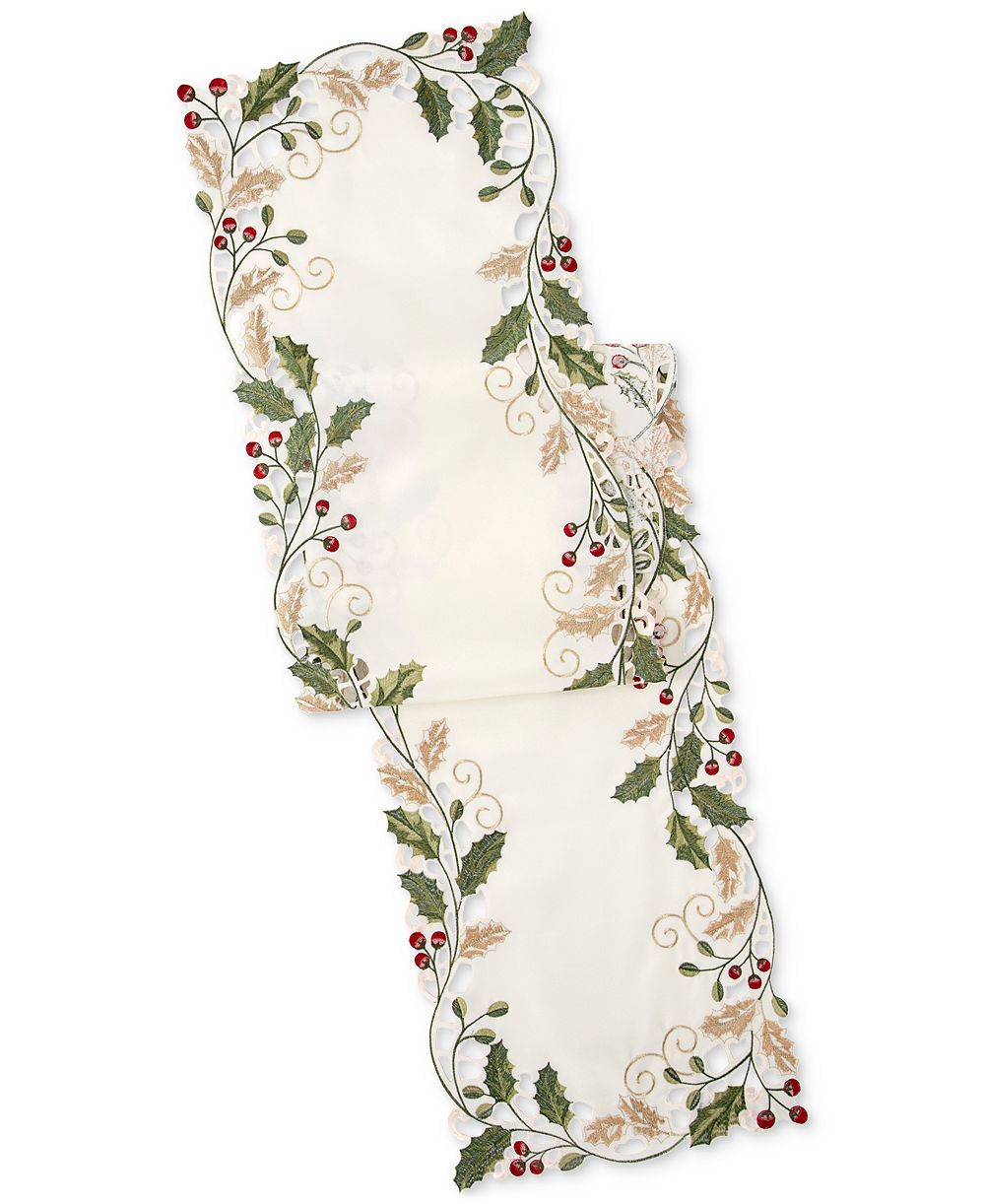 Lenox Holiday Nouveau падуб и ягоды вышитый бегунок, 14" x 72"