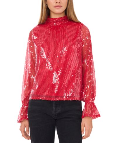 1.STATE Женский топ с пайетками и воротником Mock-Neck Draped-Back