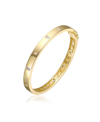 Genevive Sterling Silver 14K Gold Plated Baguette-cut CZ Bangle Bracelet
