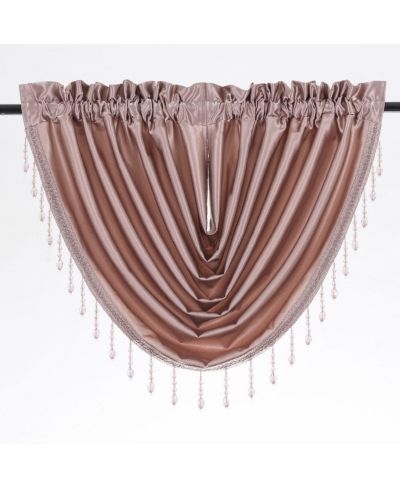 Kate Aurora Ultra Lux Faux Silk Regency Crinkle Rod Pocket Semi Sheer Crystal Beaded Window Valance - 57 in. W x 37 in. L, Brown