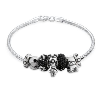 Bling Jewelry Cheerleader Soccer Mom European Bead Charm Bracelet Sterling Silver 7.5"