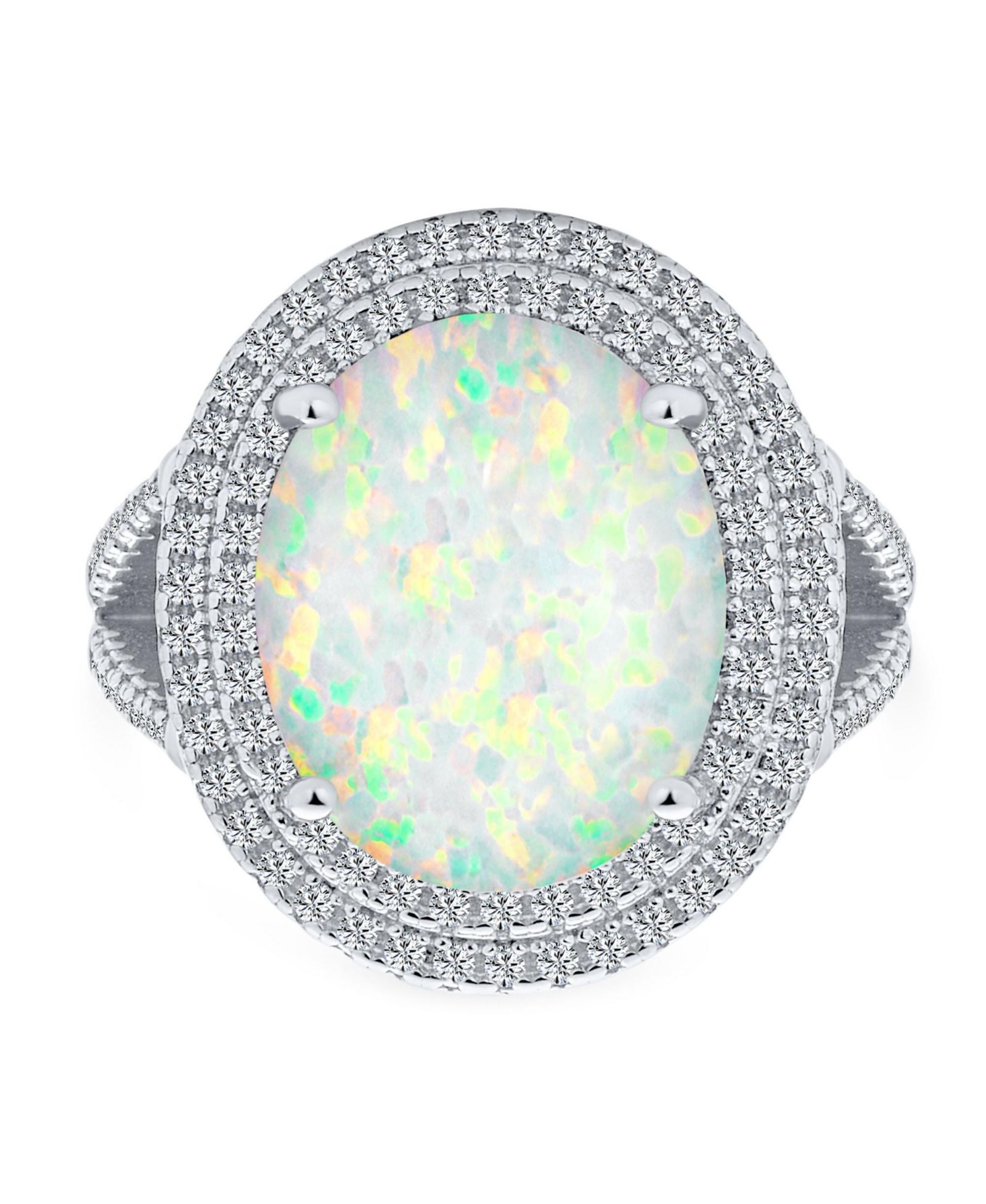 Bling Jewelry Vintage 15CT Created Opal Oval Statement Ring Sterling Silver Split Shank