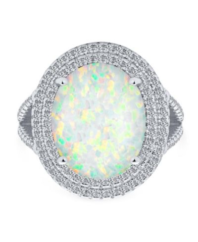 Bling Jewelry Vintage 15CT Created Opal Oval Statement Ring Sterling Silver Split Shank