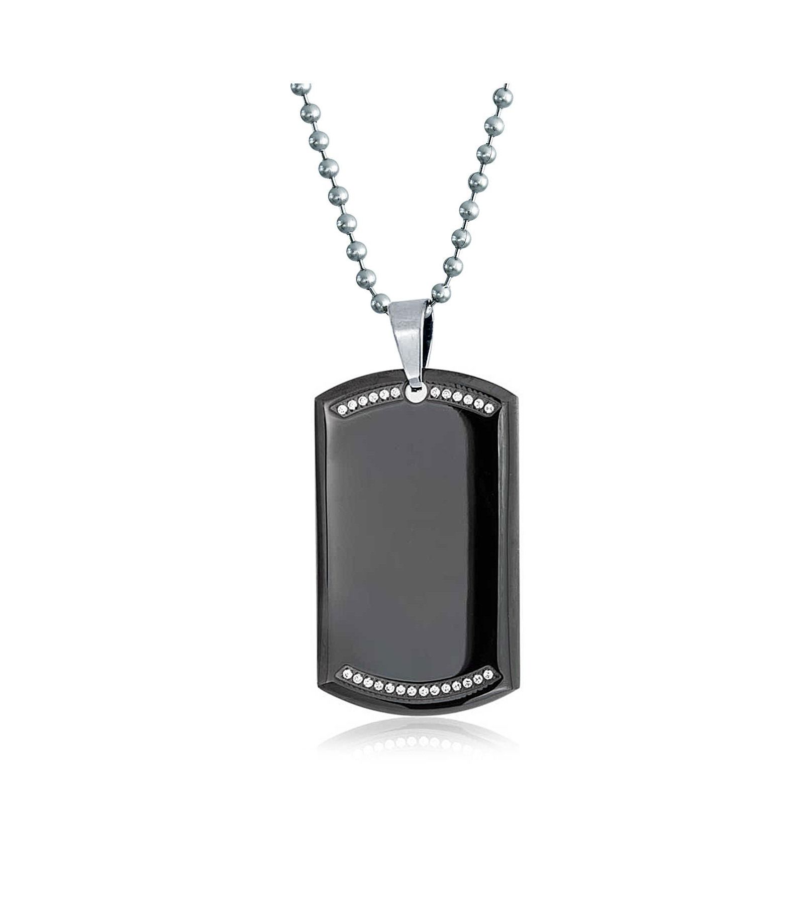 Ожерелье-кулон Bling Jewelry CZ Edge Black Dog Tag из нержавеющей стали с шариковой цепочкой 24 In