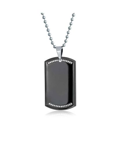 Ожерелье-кулон Bling Jewelry CZ Edge Black Dog Tag из нержавеющей стали с шариковой цепочкой 24 In